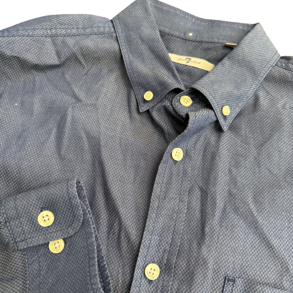 7 For All Mankind Mens‎ Blue Micro Diamond Button Down Shirt AM0225083 Large